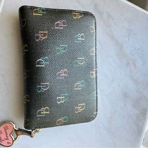 Dooney & Bourke Black Zip Around Wallet with Multicolor DB Logo